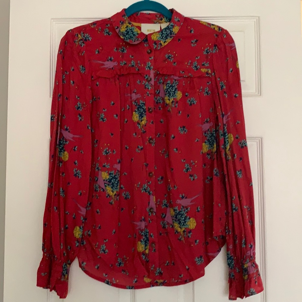 Maeve Long Sleeve Floral/Bird Motif Blouse